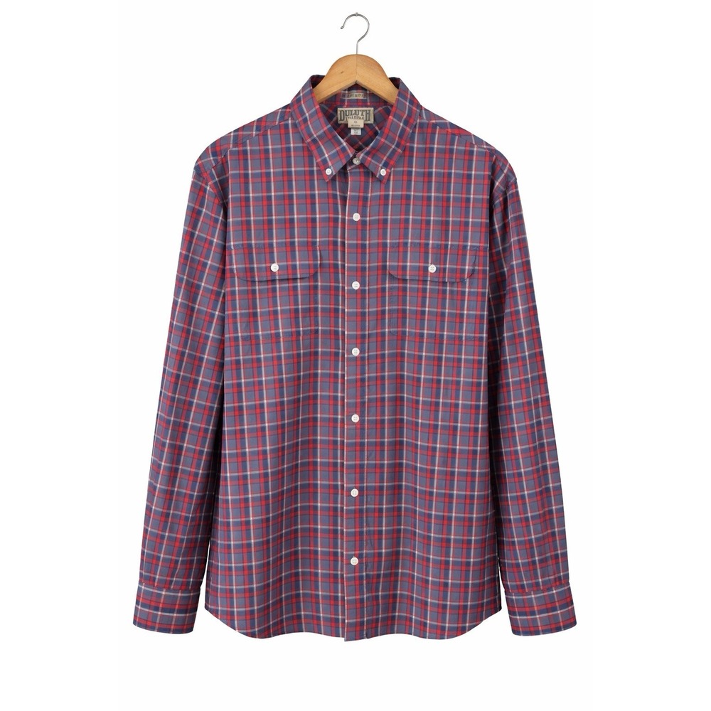 Duluth Trading Mens XL Untucked Relaxed Fit Blue Orange Plaid‎ Button Down Shirt